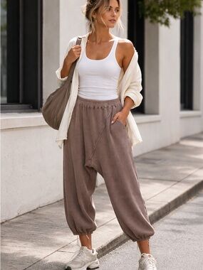 Free People Mauve-Brown Relaxed Harem Joggers